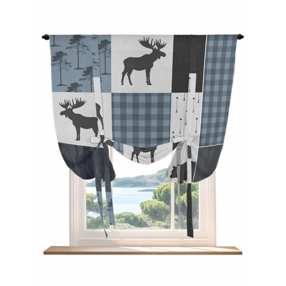 Vintage Pliad Tie Up Curtains for Windows 45 Inch Length Balloon Curtains Kitchen Adjustable Balloon Window Shade Farmhouse Bear Deer Trees Forest Checked Tie Up Bathroom Curtain Window 34"x45"