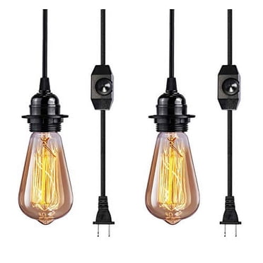 LED_Sone Plug-In Pendant Lamp Light Set – E27 Fabric Cord With Dimmer – White/Black – Retro
