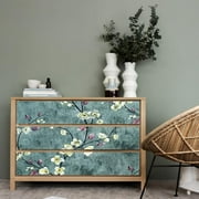 Vintage Plum Blossom Paper Peel and Stick Shelf Liner Drawer Locker Sticker 17.7 Inch by 118Inch (Green)