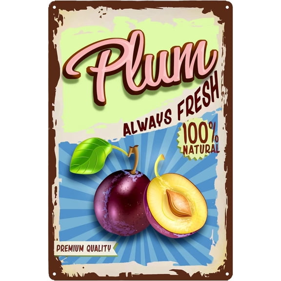Vintage Plum Tin Sign - Fruit Metal sign - Retro Decorative Sign Wall Decor Home Decor