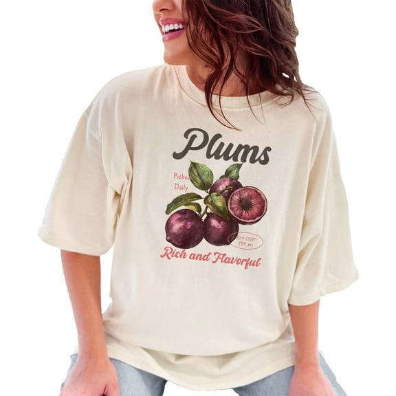 Vintage Plums T-Shirt, Fresh Picked Daily Retro Tee, Fruit Lovers Graphic Shirt, Rich and Flavorful Produce, Graphic Tee, Ivory Comfort Colors T-Shirt, 2XL