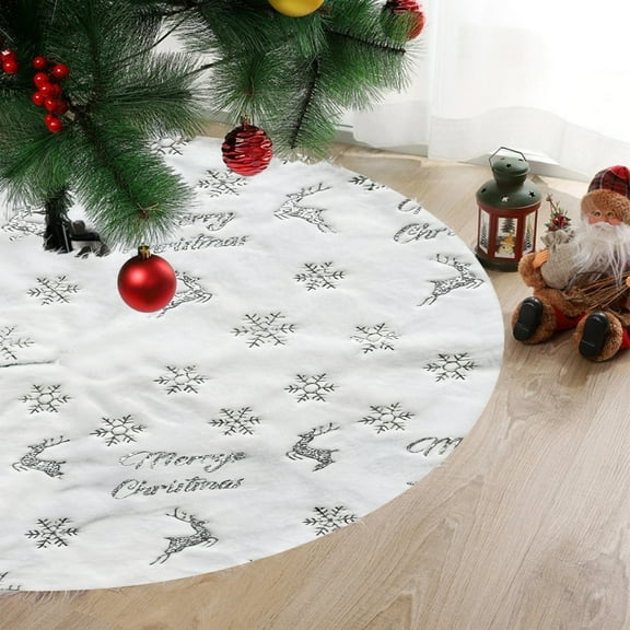 Vintage Plush Christmas Tree Skirt - 30.7in Sequined Snowflake & Elk Design,Non-Woven Fabric,Reusable Holiday Decoration for Home & Pets,Rustic Farmhouse Christmas Decorations