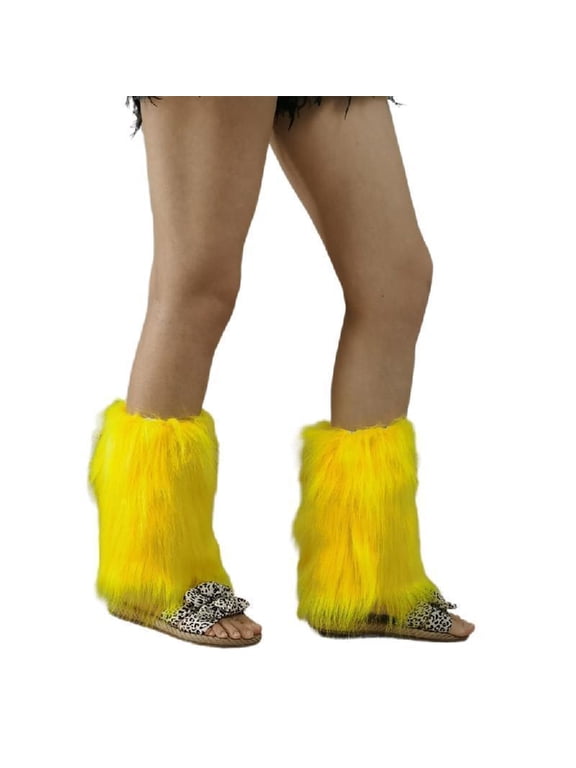 Vintage Plush Leg Warmer Bright Yellow Boot Cuffs Leg Cover for Winter