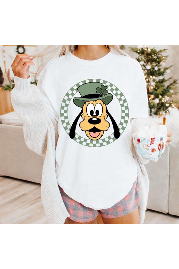 Vintage Pluto Big Face Checkered Shirt, Characters St. Patrick’s Day Shirt, Pluto Friends Irish Day Shirt, St Paddy's Gift