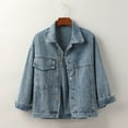 thumbnail image 1 of Vintage With Pocket Jacket Denim Jean Short Button Women Coat Distressed Down Women's Coat Long Sleeve Jean Jacket Summer Jackets for Women Short Jean Jacket Women Jean Jacket Women Women's Denim, 1 of 7