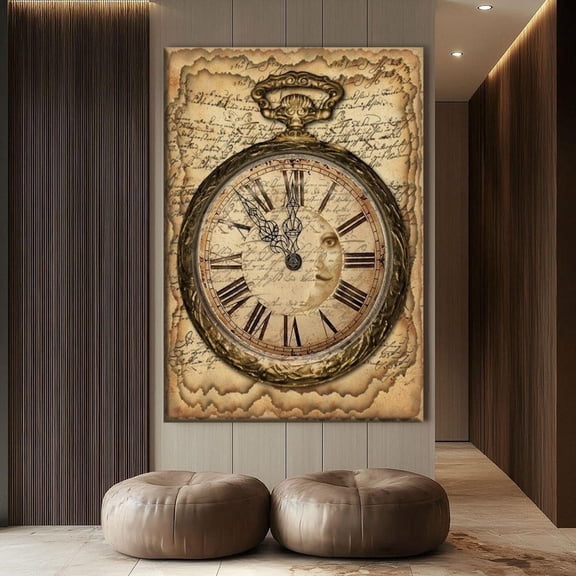 Vintage Pocket Watch Wall Art Steampunk Sepia Tone Script, Unframed Poster