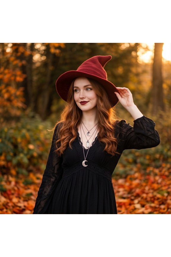 Vintage Pointed Witch Hat, Wide Brim Wizard Cap, Gothic Party Renaissance Fair Headwear