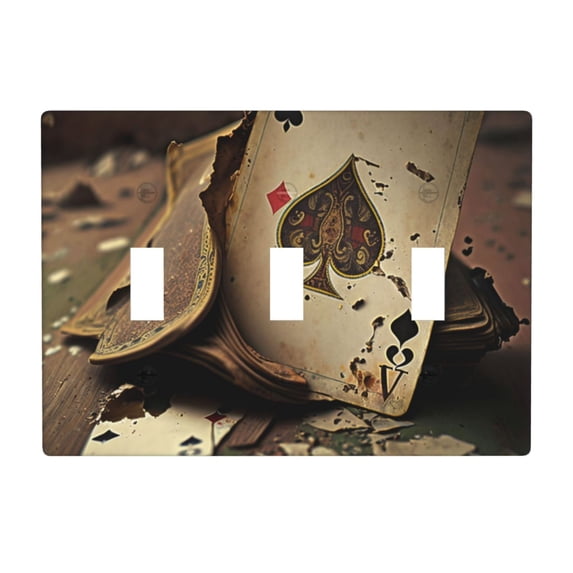 Vintage Poker Cards Burning 3 Gang Light Switch Cover Decorative Triple Toggle Wall Plate for Kitchen Bedroom Bathroom Living Room Decor