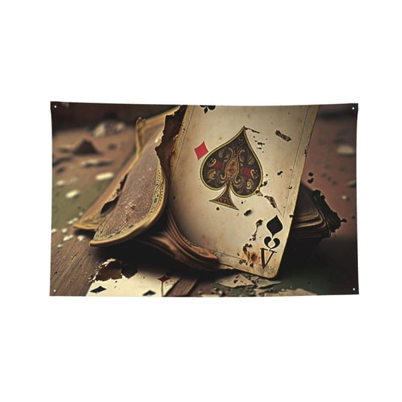 Vintage Poker Cards Burning Four Hole Decorated Banner Flag for Garden Yard Home Decoration Indoor Outdoor 2x3 Ft