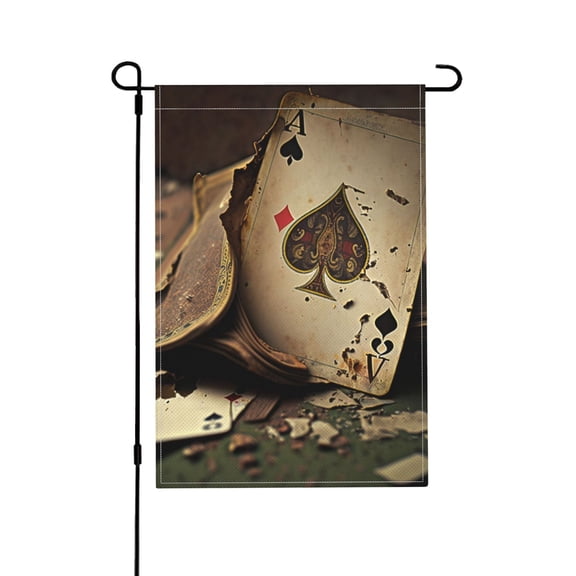 Vintage Poker Cards Burning Garden Flag Outdoor House Flags 12 X 18 Inch Banner Yard Home Decoration