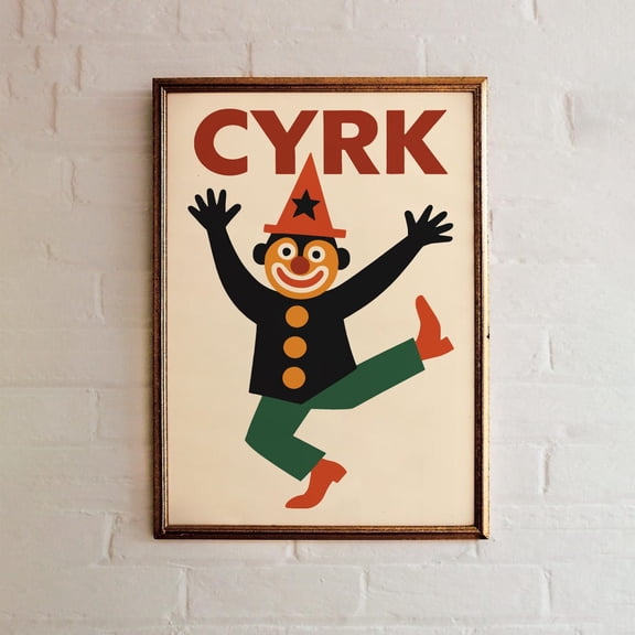 Vintage Polish Circus Clown Mid Century Art Poster, Unframed Paper Poster 11x14in