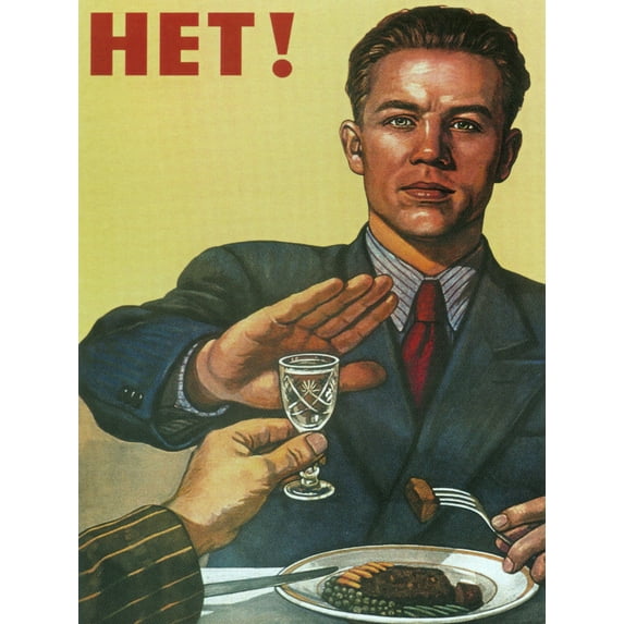 Vintage Political Propaganda No to Drinking Alcohol Soviet Union Communism USSR Sobriety Unframed Wall Art Print Poster Home Decor