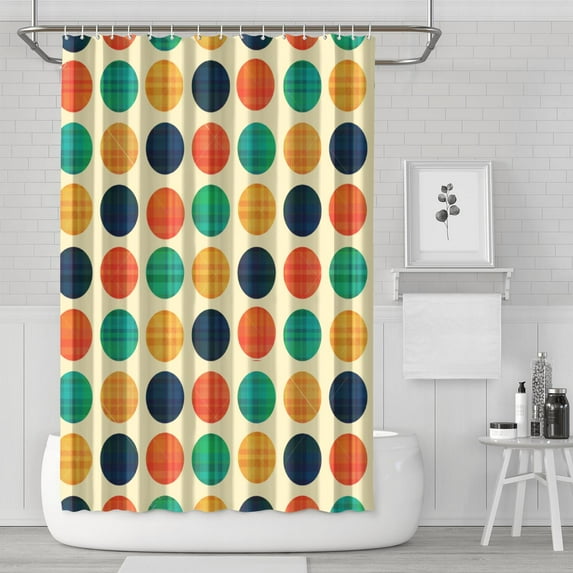 Vintage Polka Dot Shower Curtain Featuring Classic Black and White Dots, Retro Polka Aesthetic, Waterproof Fabric with Hooks, Machine Washable, Geometric Dot Pattern for Bathroom Decor