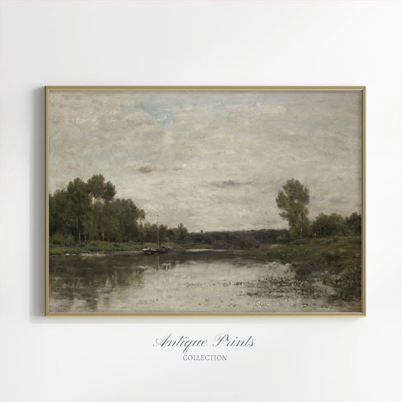 Vintage Pond Wall Art, Country Landscape, Antique Countryside Print, Poster Decor For Living Room Bedroom, Stretched Canvas Size 8x12