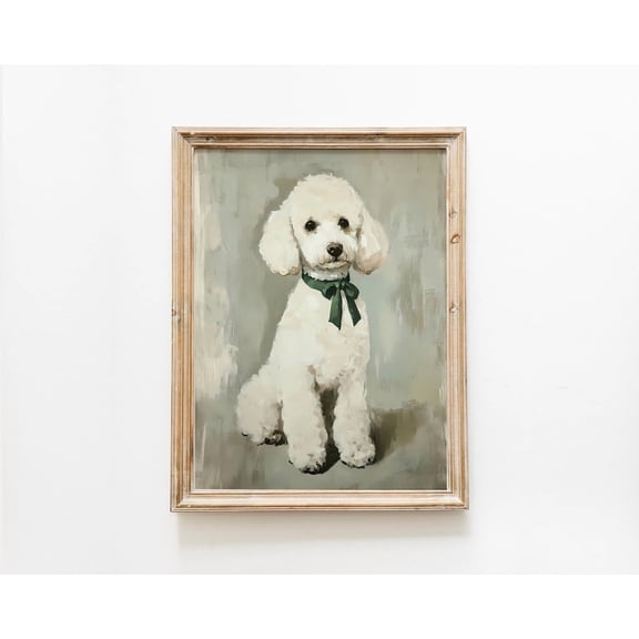Vintage Poodle Portrait Sage Green Dog Art Poster, Unframed Poster Size 16x24