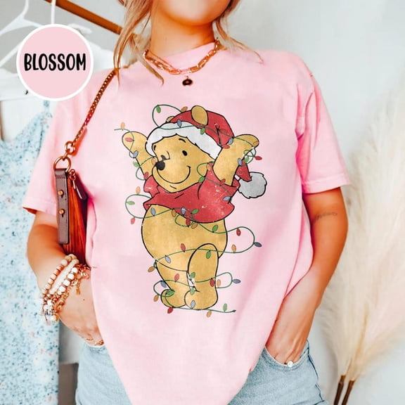 Vintage Pooh Christmas Light Shirt, The Most Wonderful Time Of The Year Winnie The Pooh Christmas Lights, Pooh Comfort Color Shirt.,Blossom Color,Size 3XL