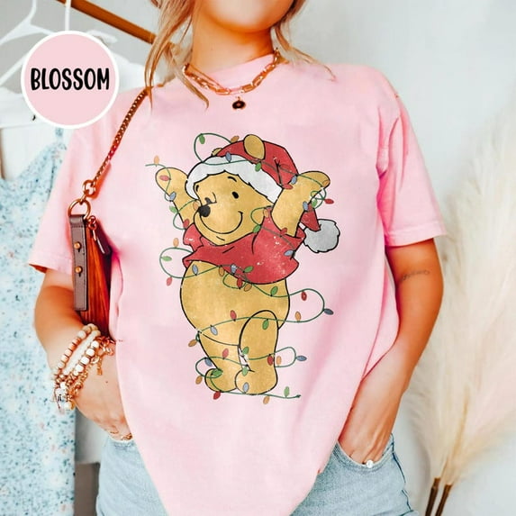 Vintage Pooh Christmas Light Shirt, The Most Wonderful Time Of The Year Winnie The Pooh Christmas Lights, Pooh Comfort Color Shirt.,Blossom Color,Size M