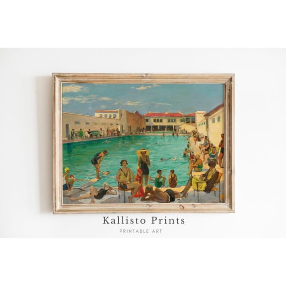 Vintage Poolside Art Print Poster, Retro Summer Vibes, Mid-Century Pool Party Decor, 1950s Social Scene, Wall Art,AST17, Size 24x36 UNFFRAMED F03.1.6l3007
