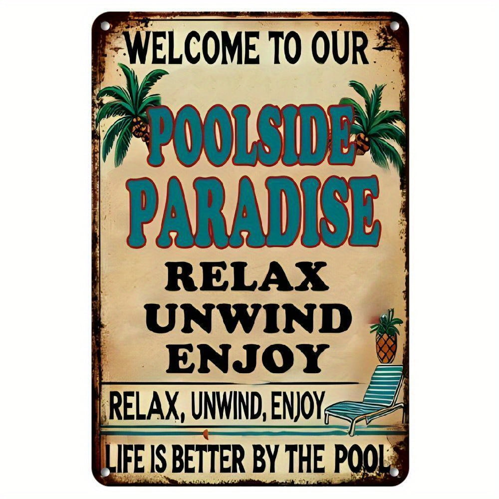 Outdoor Pool Personalized Poolside Paradise Sign, Pool Bar Decor Pool Decor