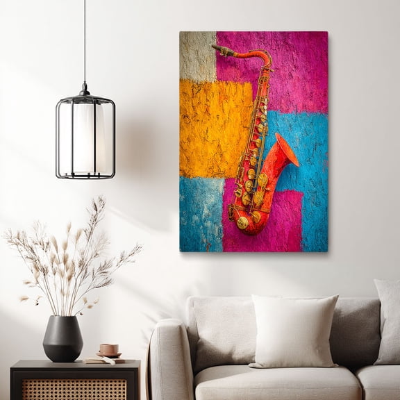 Vintage Pop Art Saxophone Canvas Wall Art for Living Room Music Room Ready to Hang