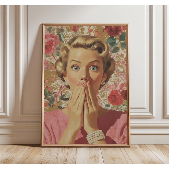 Vintage Pop Art Woman Retro Kitchen Glamorous Floral Home Decor Unframed Paper Print