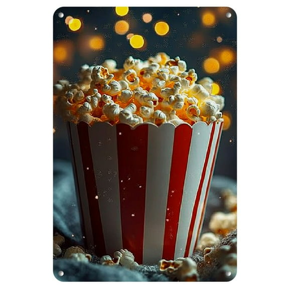 Vintage Popcorn Metal Sign - Red & White Striped, Perfect for Movie Themed Parties, Home Decor, and Holiday Wall Art, Perfect for Room Decor