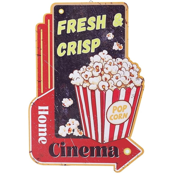 Vintage Popcorn Metal Tin Sign Movie Theater Retro Tin Sign Hanging Decor for Theater Restroom Home Cinema Metal Wall Art Plaque Decoration for Home Decor 10.23x14.96 Inch Mixed ColorDIY