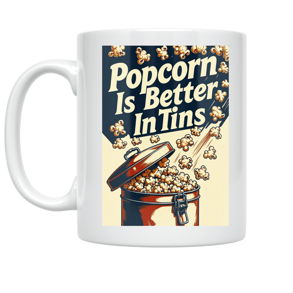 Vintage Popcorn Tin Design - Movie Night Enthusiast - 11 oz Ceramic Coffee Mug