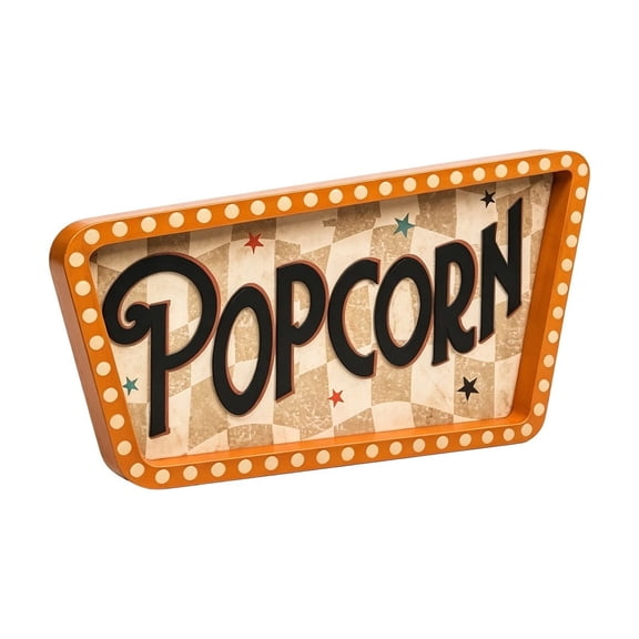 Vintage Popcorn Wooden Sign, Movie Theater Cinema Decor, Distressed Tabletop Wall Sign for Home Theater Living Room TV Room Snack Bar