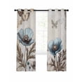 thumbnail image 1 of Vintage Poppy Butterfly Blackout Curtains for Bedroom Living Room, Blue Flowers Plant 96 In Long Thermal Insulated Room Darkening Drapes Grommet Window Treatments, 52 x 96 In, 1 of 9