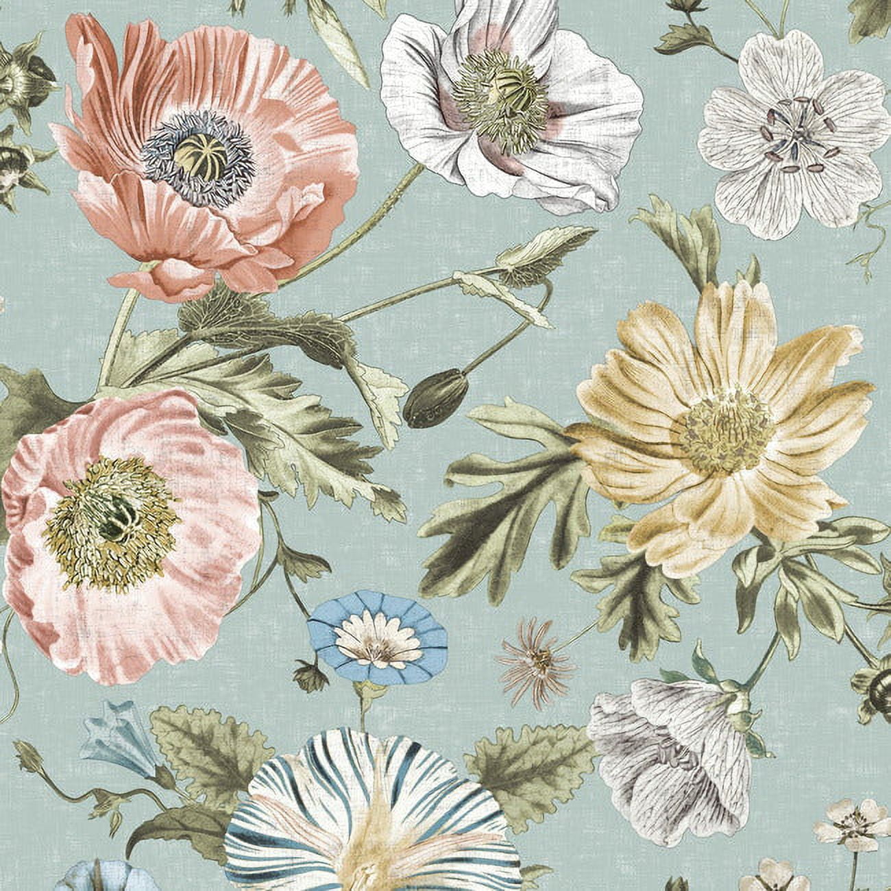 Blue Vintage Floral Peel and Stick Wallpaper Roll