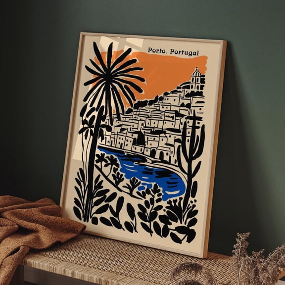 Vintage Porto Portugal Travel Coastal Cityscape Art, Unframed Canvas 8x10in