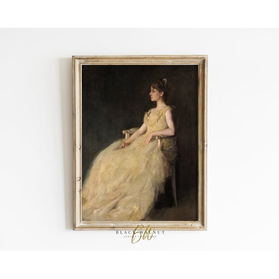 Vintage Portrait of Woman in Yellow Dress, Poster of Antique, Vintage, French Country Art Poster, Size 8x12 UNFFRAMED F03.1.7l3262