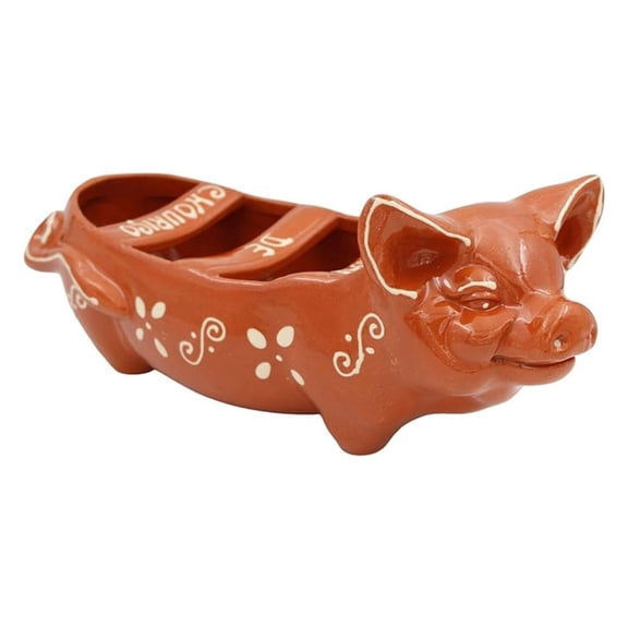 Vintage Portuguese Traditional Clay Terracotta Sausage Roaster Made In Portugal Happy Pig