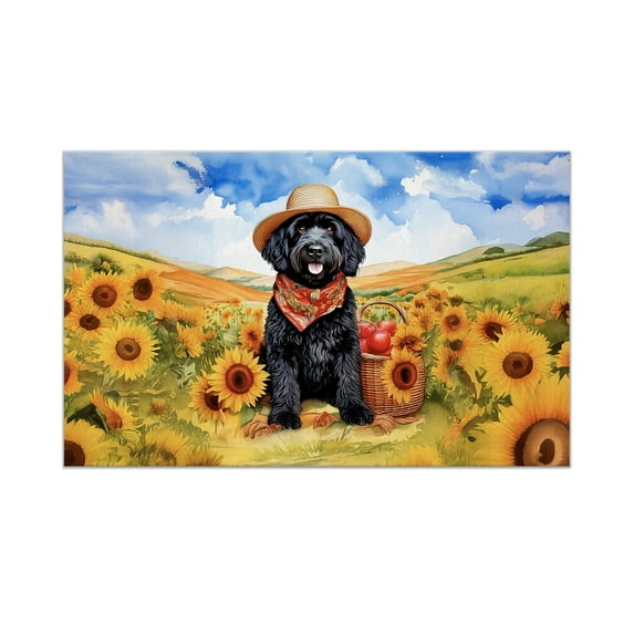 Vintage Portuguese Water Dog Says Hello Mother's Day Summer Sunflower Field Doormat PWD Portie Fishing Dog Lover Indoor Outdoor Welcome Mat - 12005