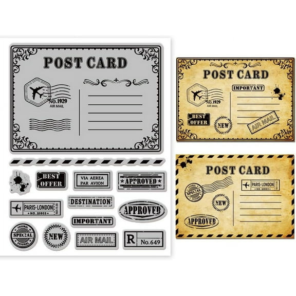 Vintage Postcard Cling Rubber Stamp Postage Postmark 7.1x8.7inch Cling Stamps Embossing Stamp Seal for DIY Scrapbooking and Card Making Paper Craft Decor