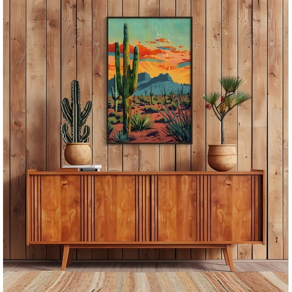 Vintage Postcard Colorful Desert Landscape Art Poster Print Wall Decor Southwest Living Room Art Print Saguaro Cactus Print 24x36 Unframed Poster