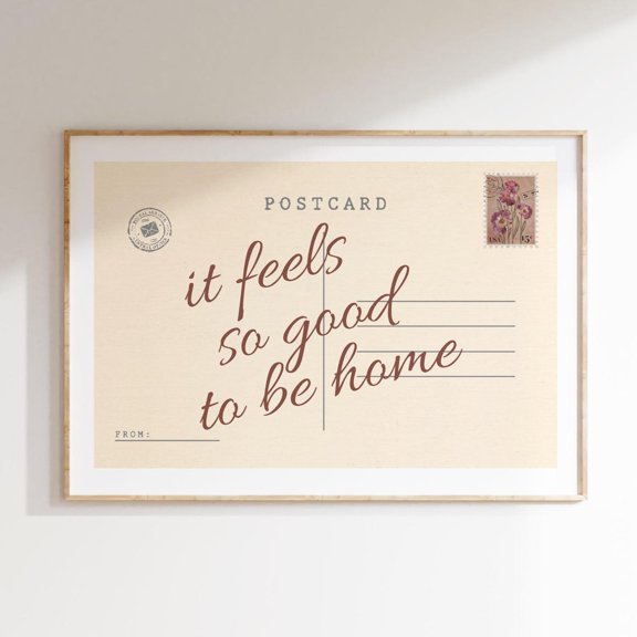 Vintage Postcard It Feels So Good To Be Home Artwork, Unframed Paper Poster 8x10in