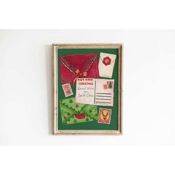 Vintage Postcard Poster: Retro Santa Letter, Unframed Poster Size 12x18