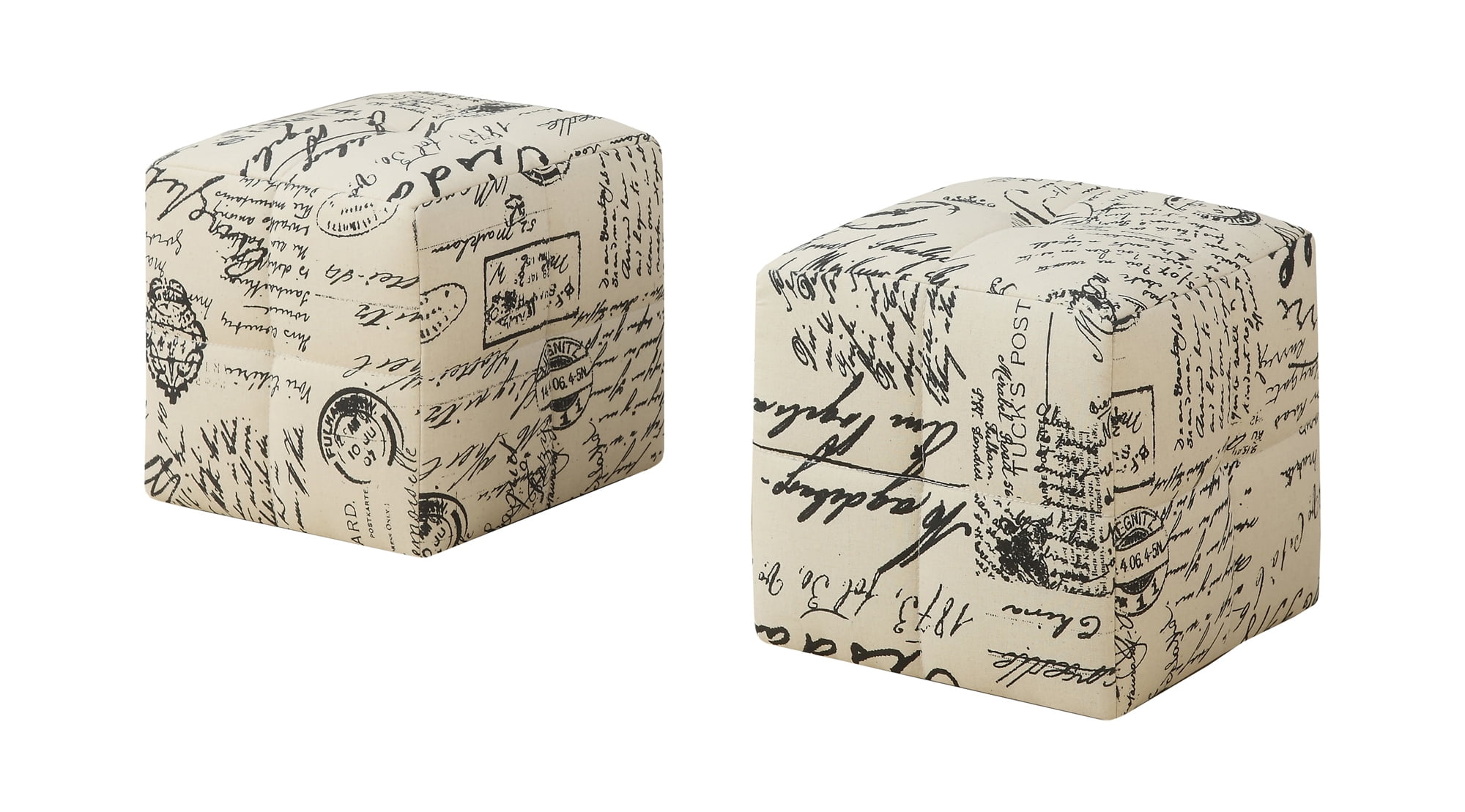 Beige & Black Vintage French Script Tufted Ottoman Set