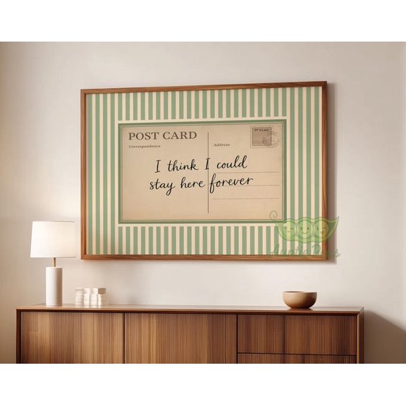 Vintage Postcard Stripe Background Retro Typography Wall Art Print, Unframed Paper Poster 8x10in