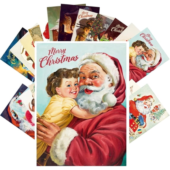 Vintage Postcards (24 pcs 4"x6" each) Santa Visiting on Christmas Eve Vintage Christmas Postcards Retro Greeting Card Poster Reprint