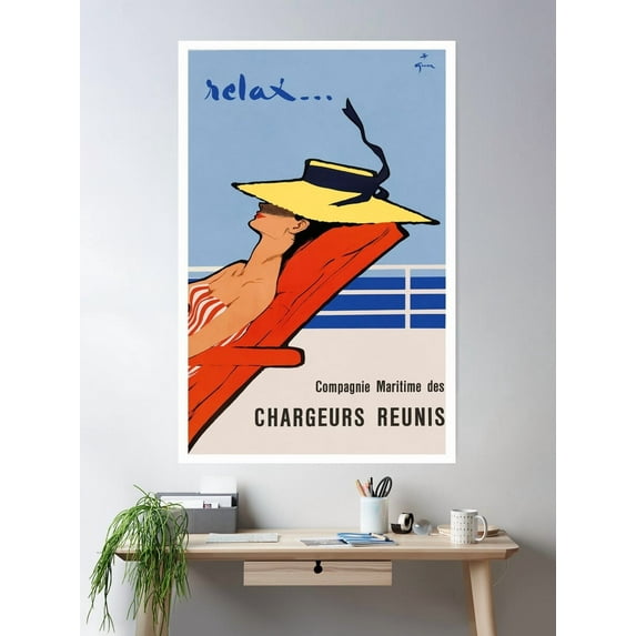 Vintage Poster Ad - "Relax..." Chargeurs Rã©Unis - 1960- Renã© Gruau Poster Wall Art, Modern Wall Decor For Living Room Bedroom, 8x12 UNFRAMED
