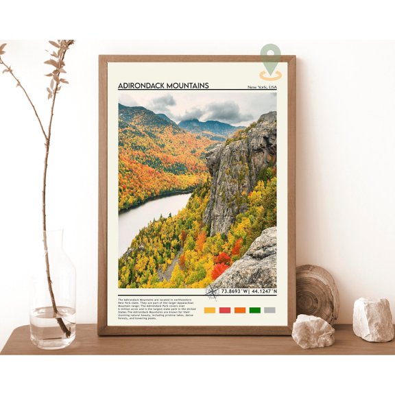 Vintage Poster, Adirondack Mountains Print, Adirondack Mountains Wall Art, Adirondack Poster, Adirondack Mountains Photo, New York Print Wall Art, Modern Wall Decor, 24x36 UNFRAMED