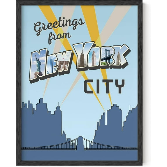 Vintage Poster New York Greetings from NYC - By Haus and Hues | Vintage Travel Posters New York Art Print Poster New York City Vintage New York Poster UNFRAMED (12x16, Black Framed)