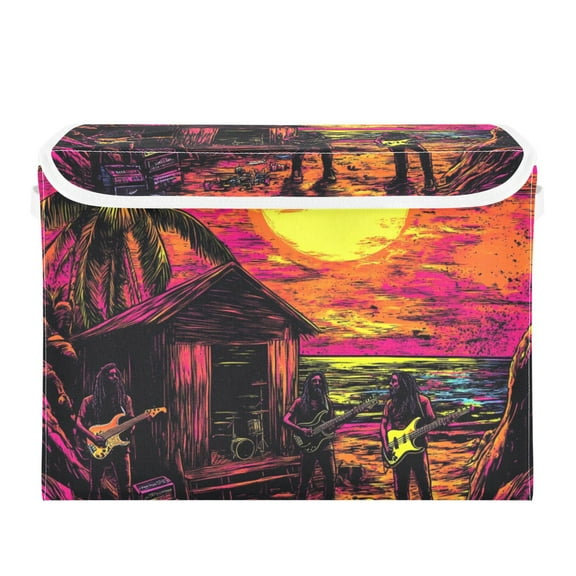 Vintage Poster Sunset Band Large Storage Bins with Linen Collapsible Lid Storage Box 16.7 x 12.6 x 11.8in