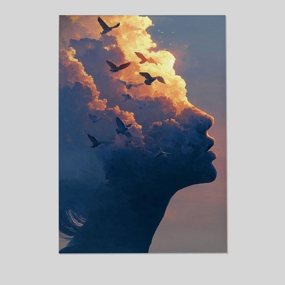 Vintage Poster - Surreal Cloud Head - Dreamy Abstract Woman Retro Style - Size 24x36 - Postora