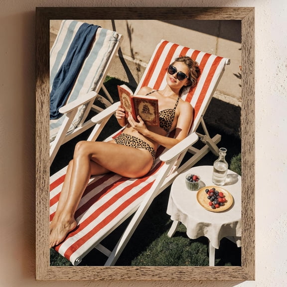 Vintage Poster Wall Art, Retro Topless Sunbathing Woman Poster in Leopard Bikini, 1970s Summer Poster Decor, Size 12x18 UNFFRAMED F03.1.7l2820