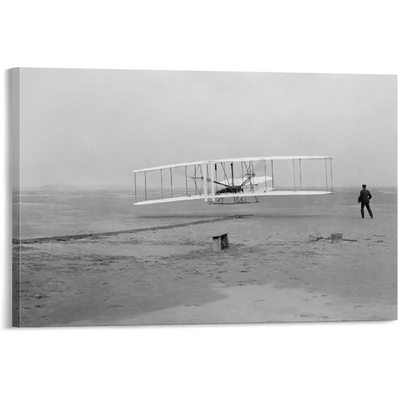 Vintage Posters 1903 Wright Brothers Flyer First Successful Flight Black White Photography Wall Art Paintings Canvas Wall Decor Home Decor Living Room Decor Aesthetic Prints 08x12inch(20x30cm) Frame-