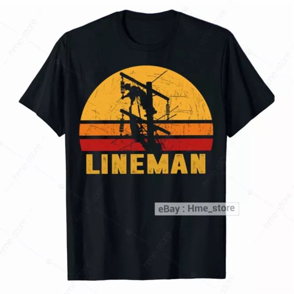 Vintage Power Lineman T-Shirt For Men Electricial Linesman Tee Gift Retro Sunset